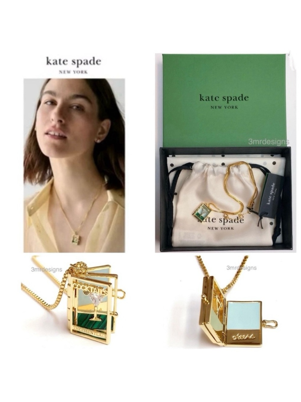 NWT Kate Spade ♠️ PAGE TURNER 12-K Gold Plated CZ Crystals Book Pendant Necklace